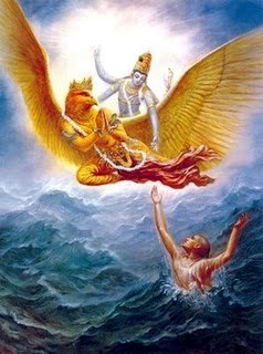 Vishnu em Seu pssaro transcendental Garuda salva a alma condicionada do oceano material